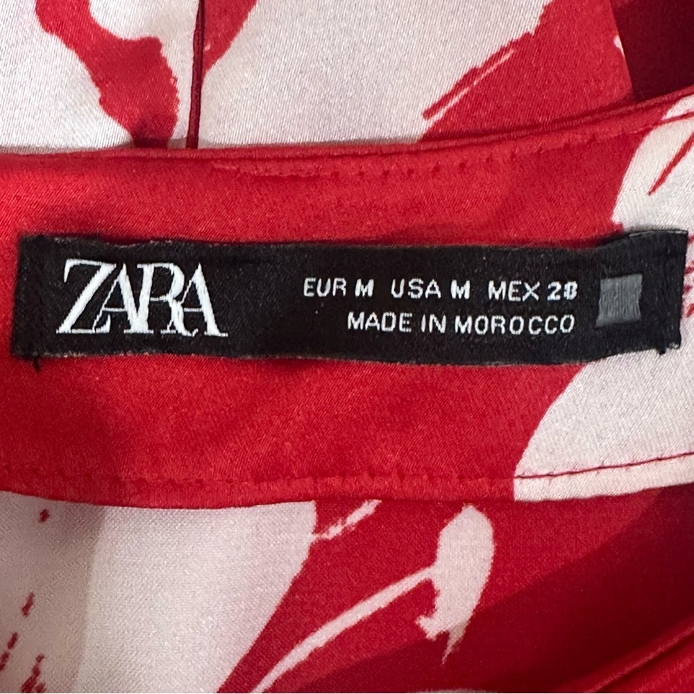 Zara Red Satin Floral Long Sleeve Dress - Picture 6 of 9